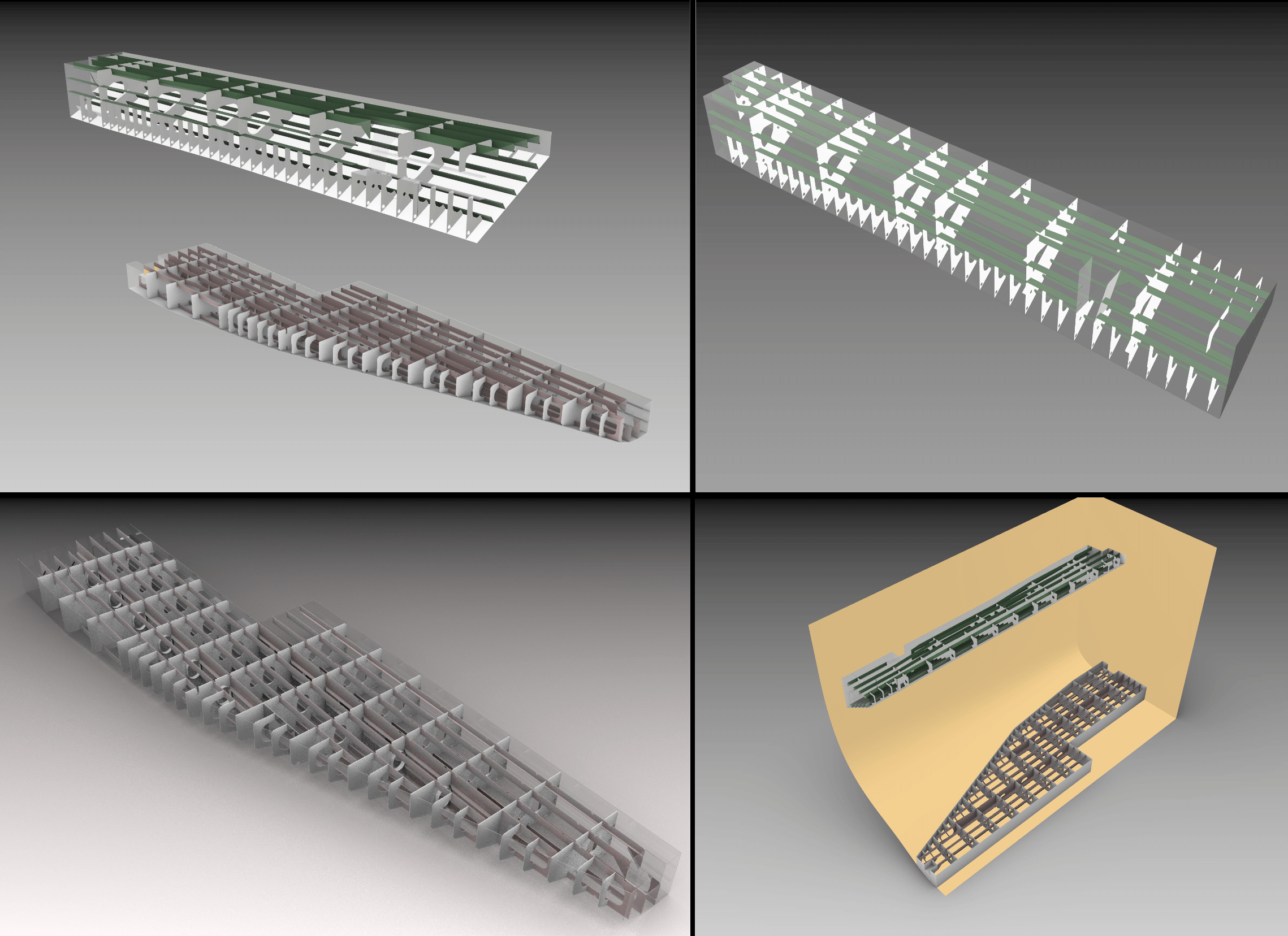 3D model of tanks with supports in various views